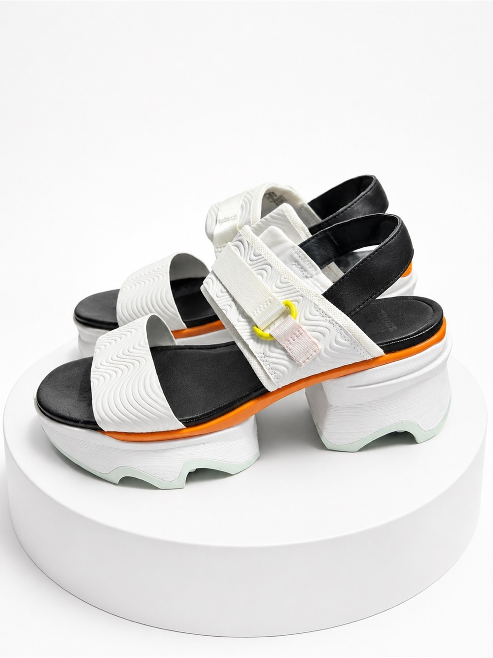 NEW Sorel White and Black Platform Sport Sandals with Orange Trim